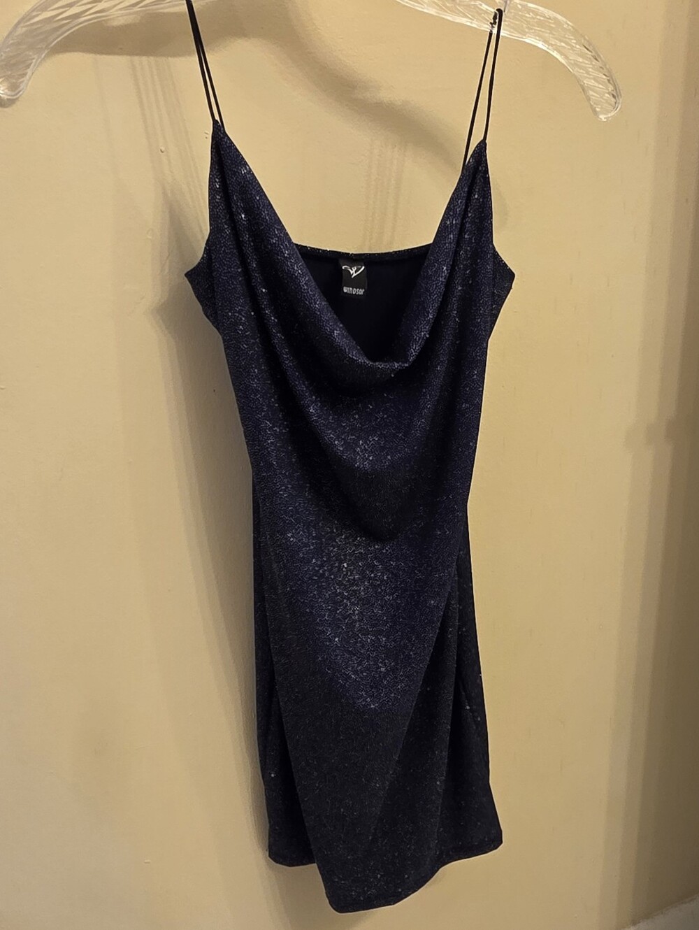 Windsor Navy Sparkle Cowl Mini Dress